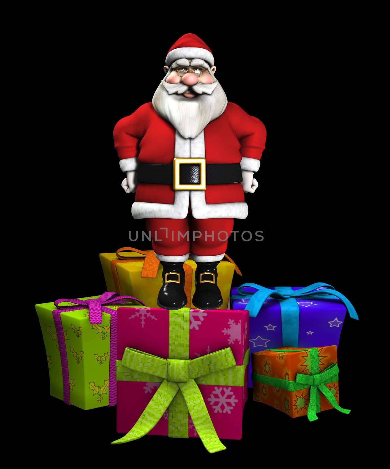 Father Christmas with a lot of Christmas presents.