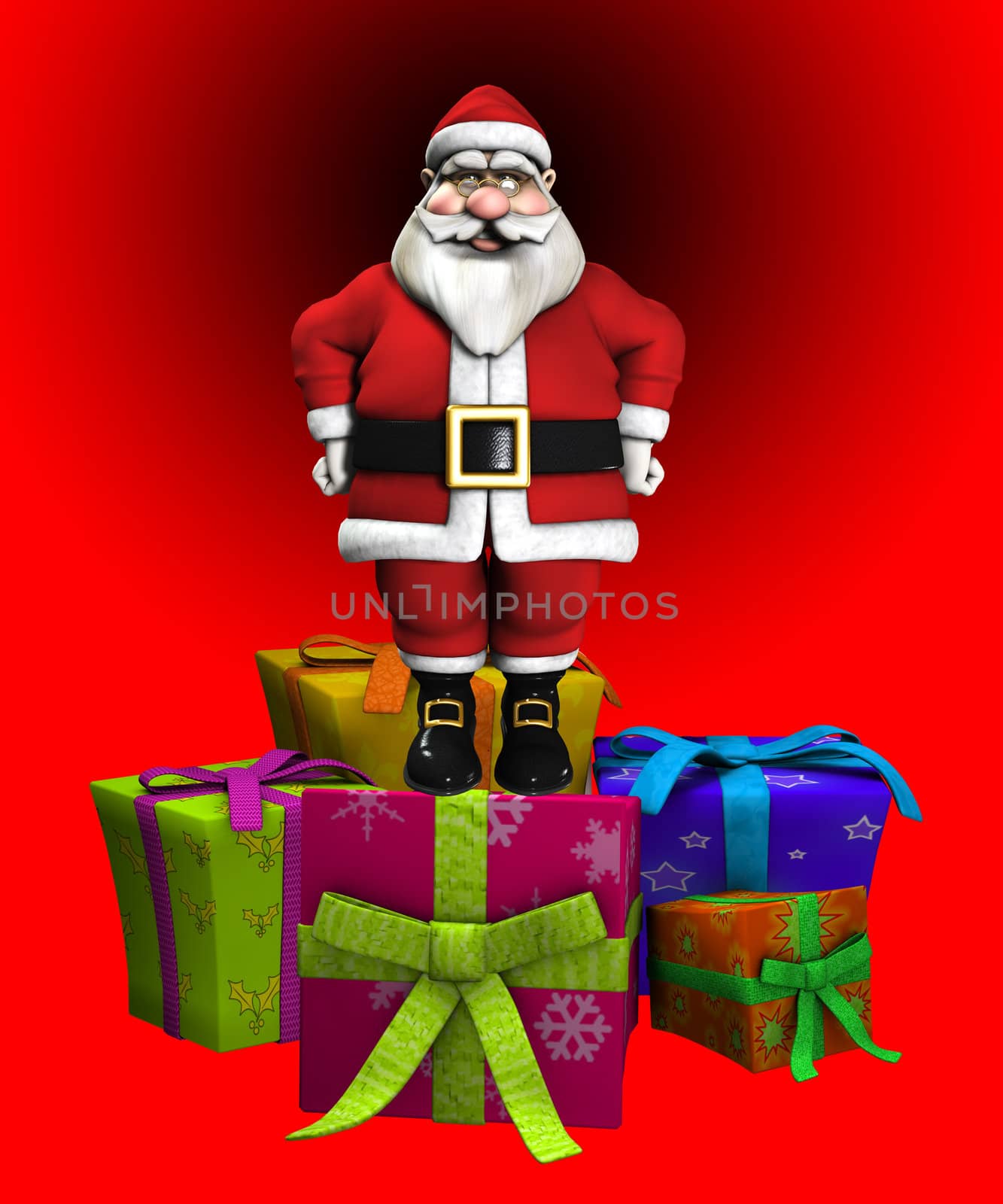 Father Christmas with a lot of Christmas presents.