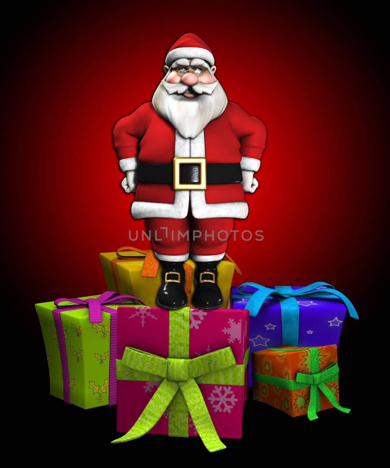 Father Christmas with a lot of Christmas presents.