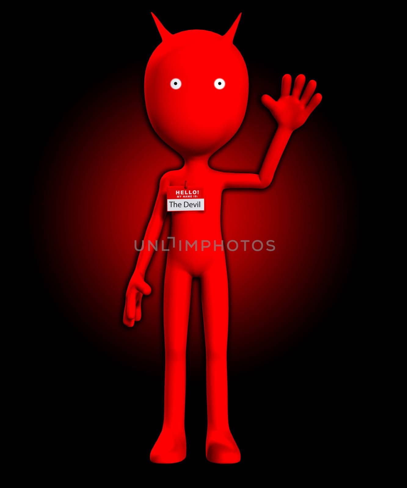 Funny photo showing the Devil with a Hello my name is badge.