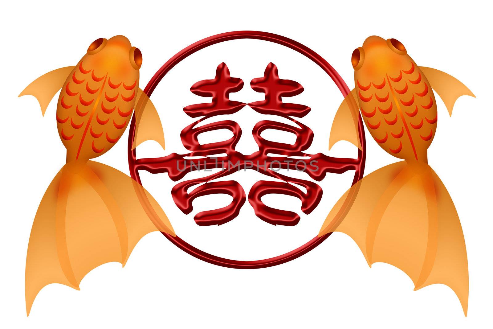 Goldfish Pair with Double Happiness Chinese Symbol by jpldesigns