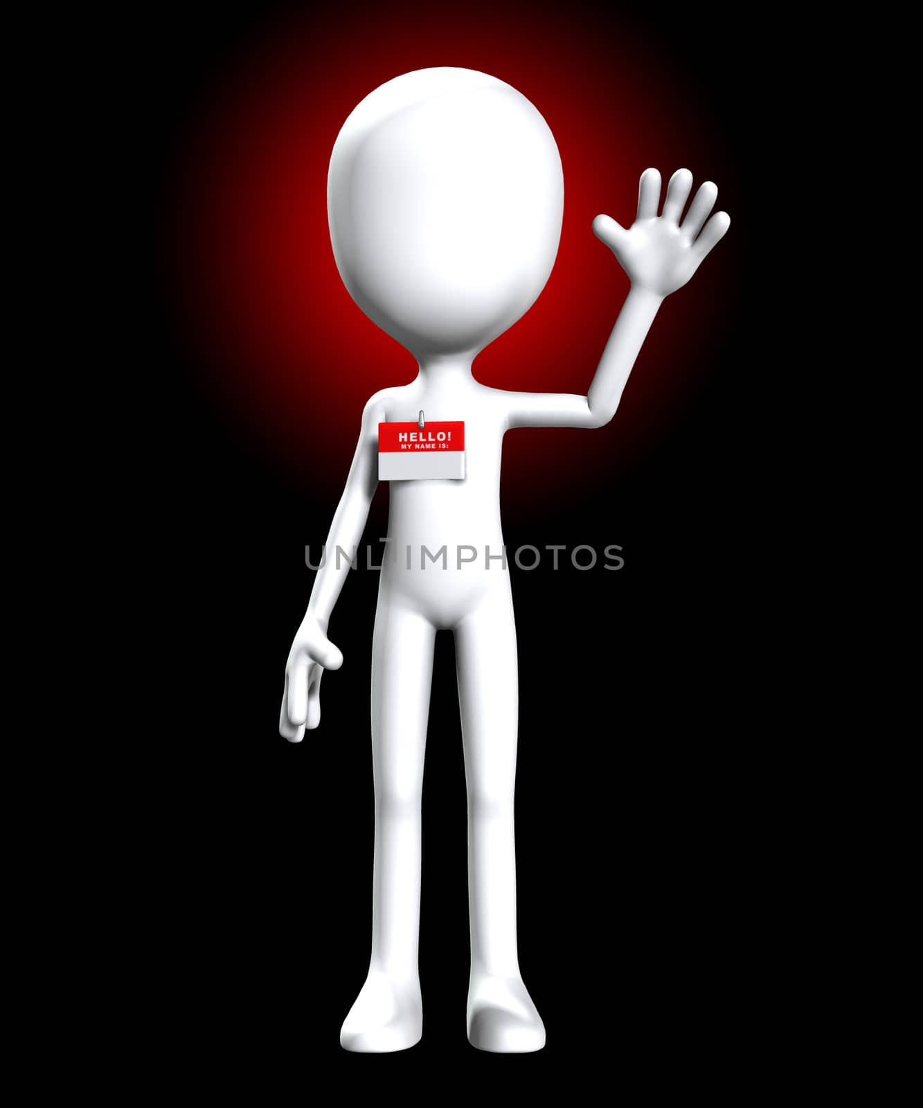 Blank faceless figure with a Hello my name is badge.
