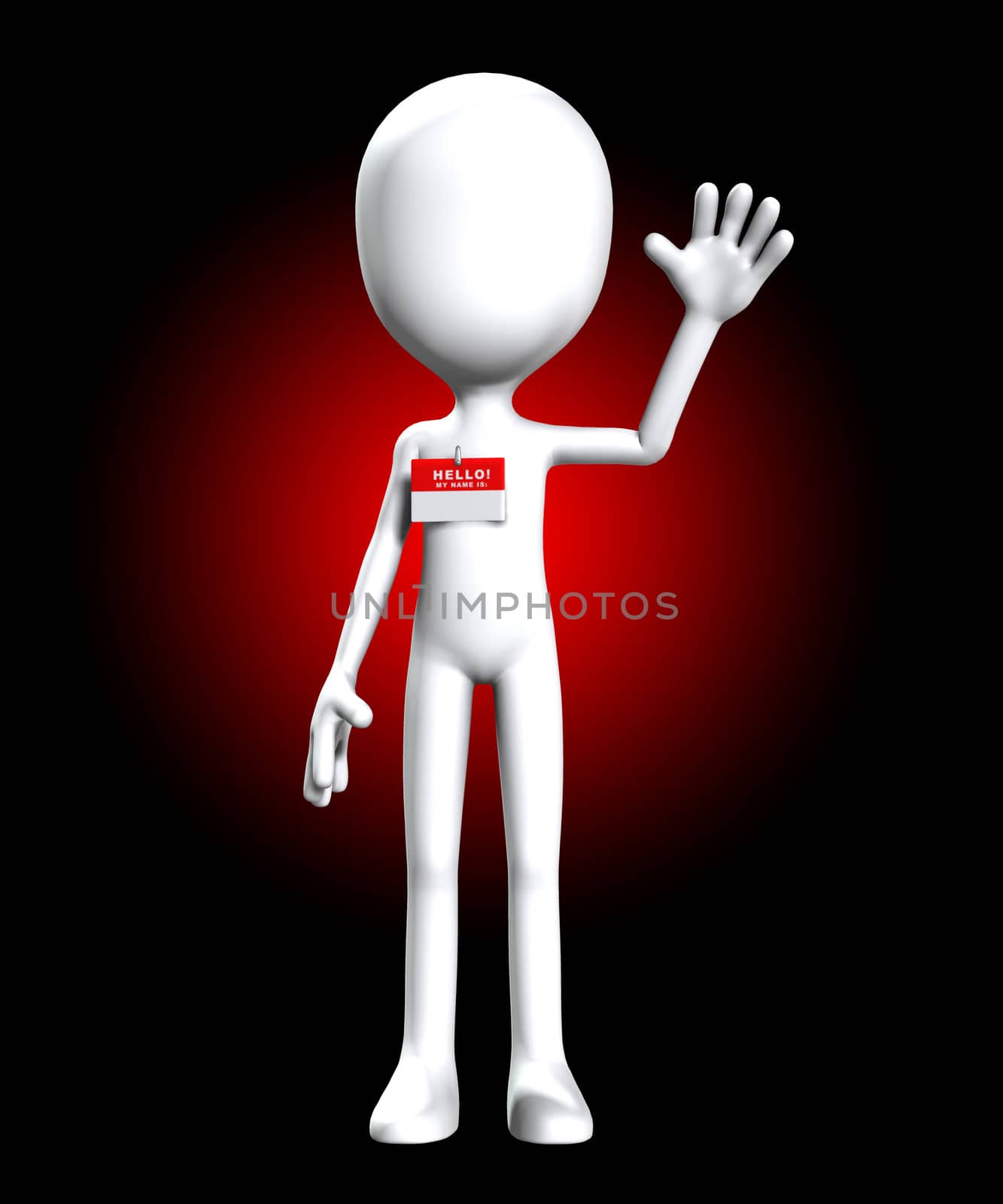 Blank faceless figure with a Hello my name is badge.
