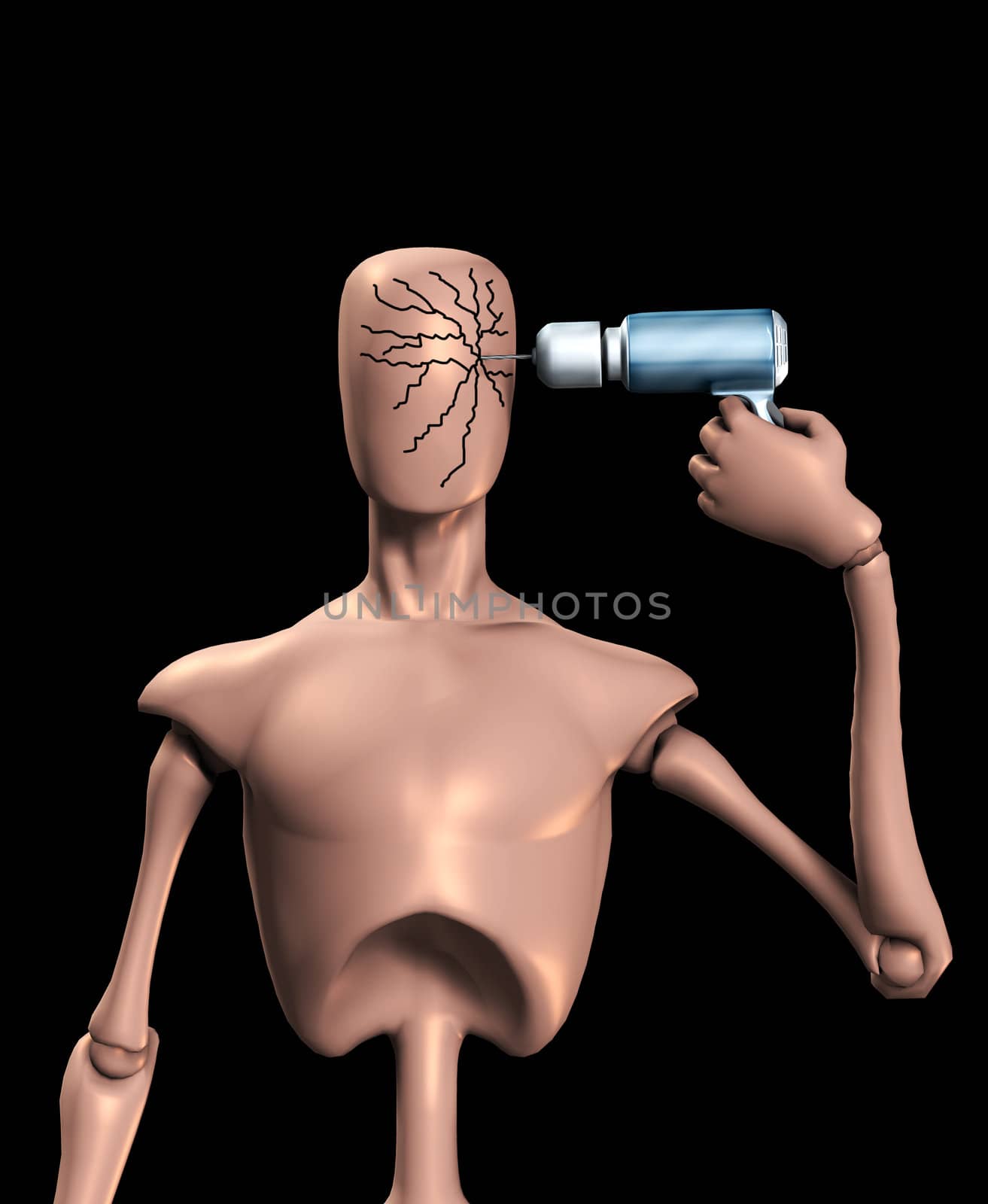 
Conceptual image showing a faceless figure drilling and cracking its head.