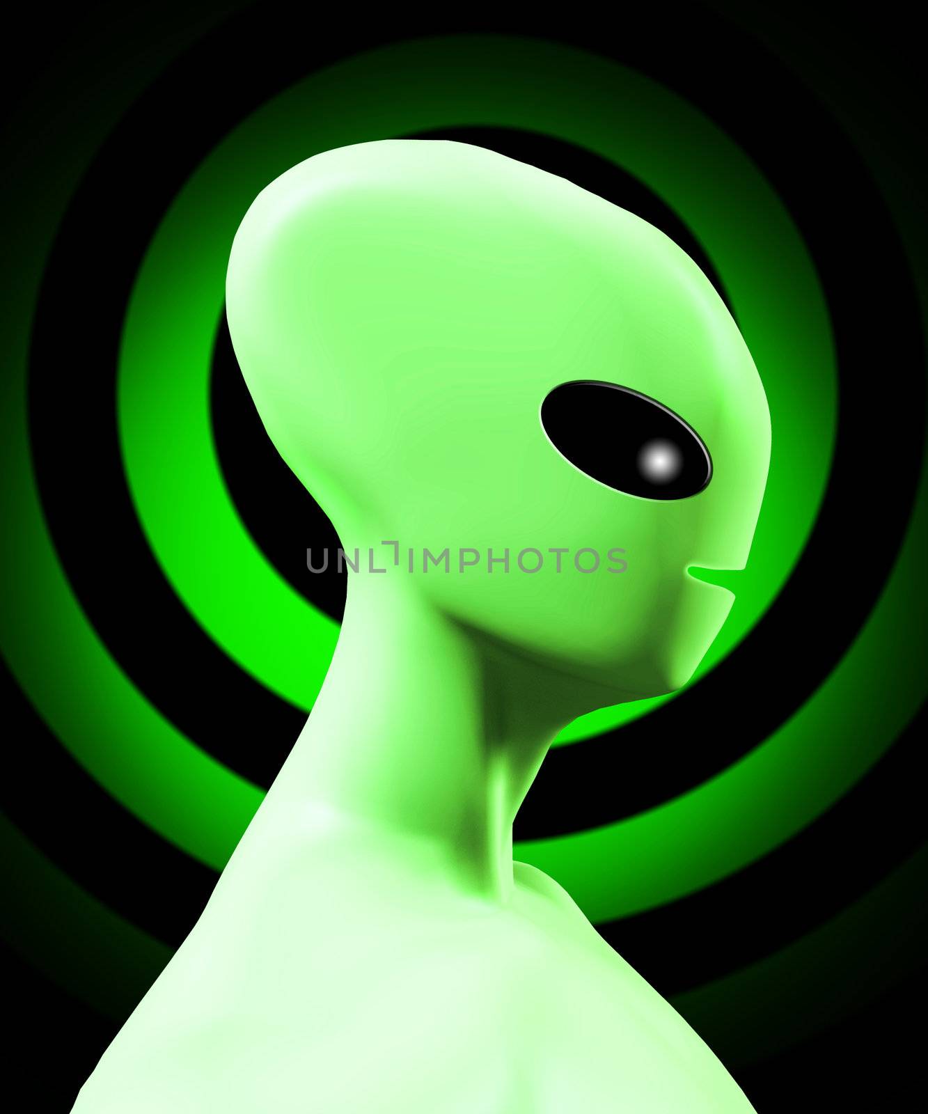 Simple side on profile of an alien being.