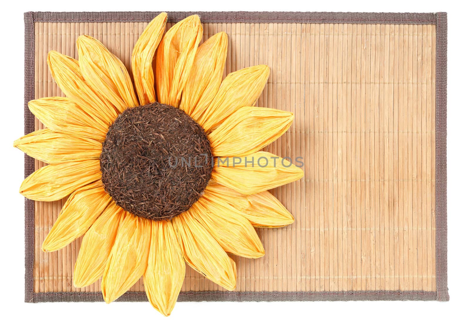 sunflower decoration on wooden table setting background