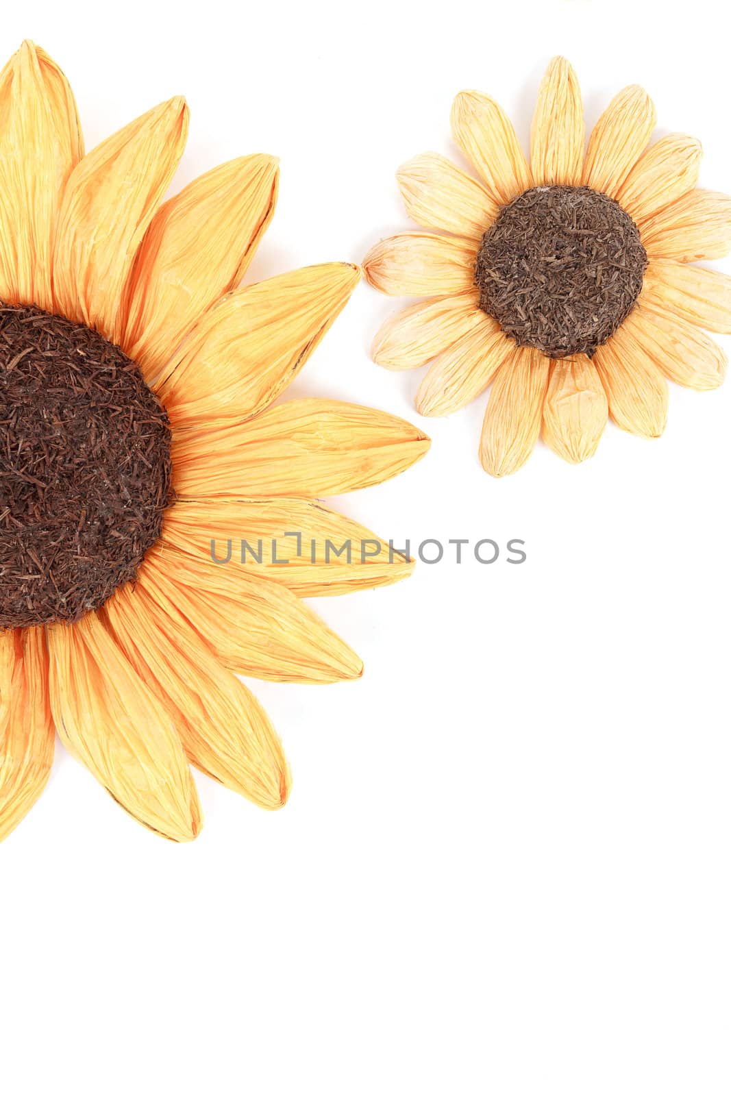 sunflower decoration on wooden table setting background