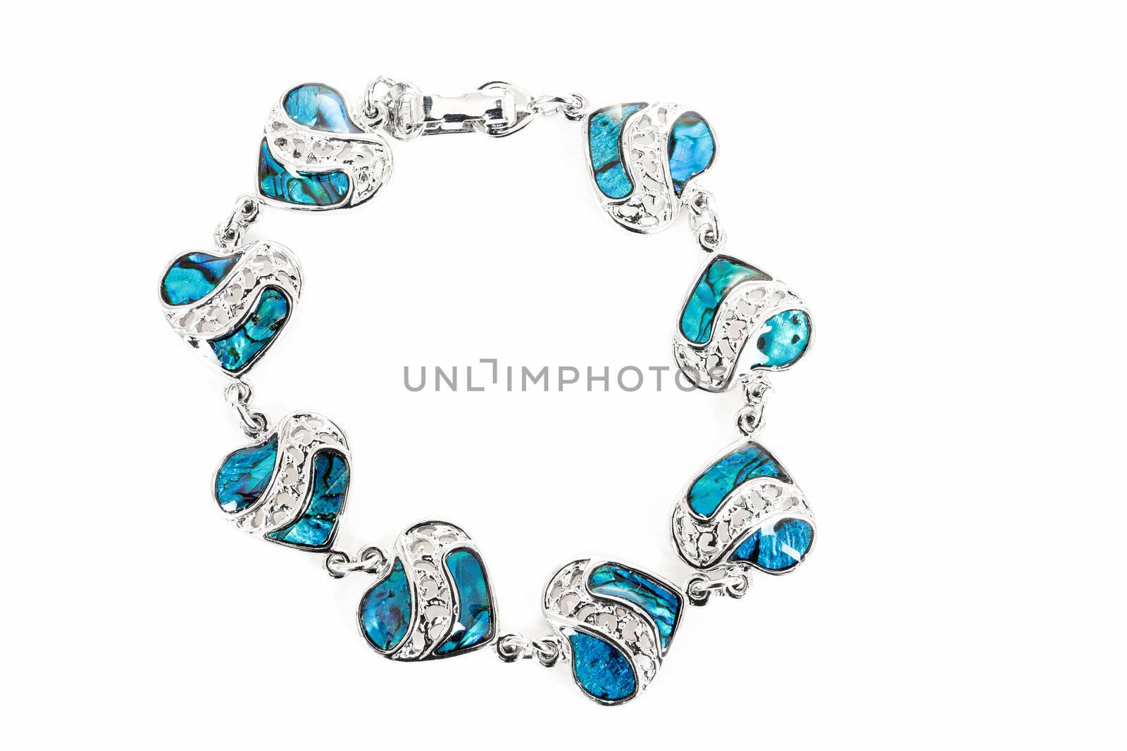 woman bracelet with hearts isolated on white 