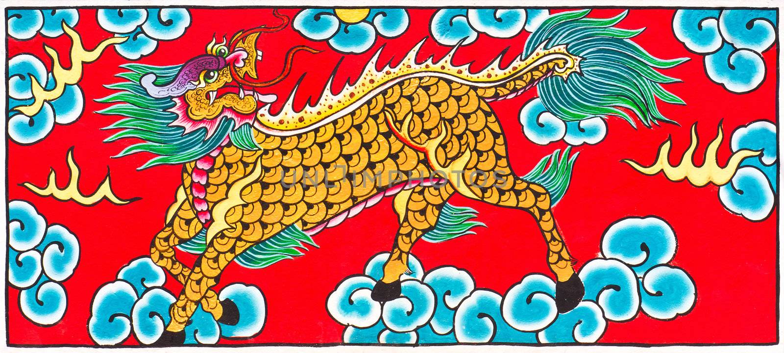 Traditional Thai style painting art Horse head Dragon   by stoonn