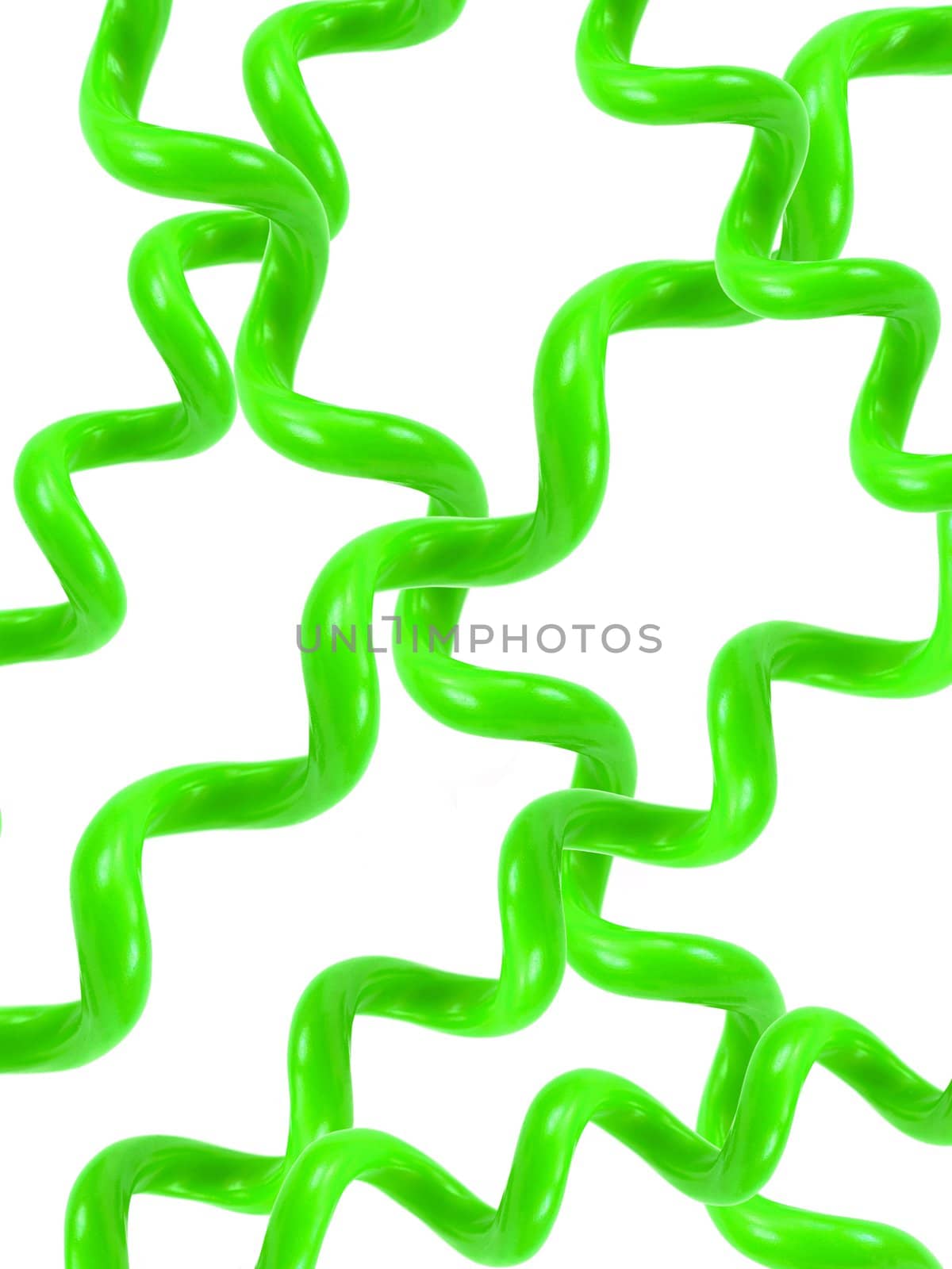 A rotary telephone hand set cord isolated against a white background