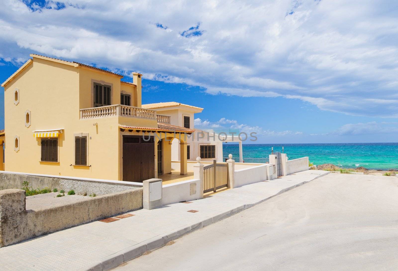 Panorama. Modern luxury villa on the beach. Mallorca. Spain