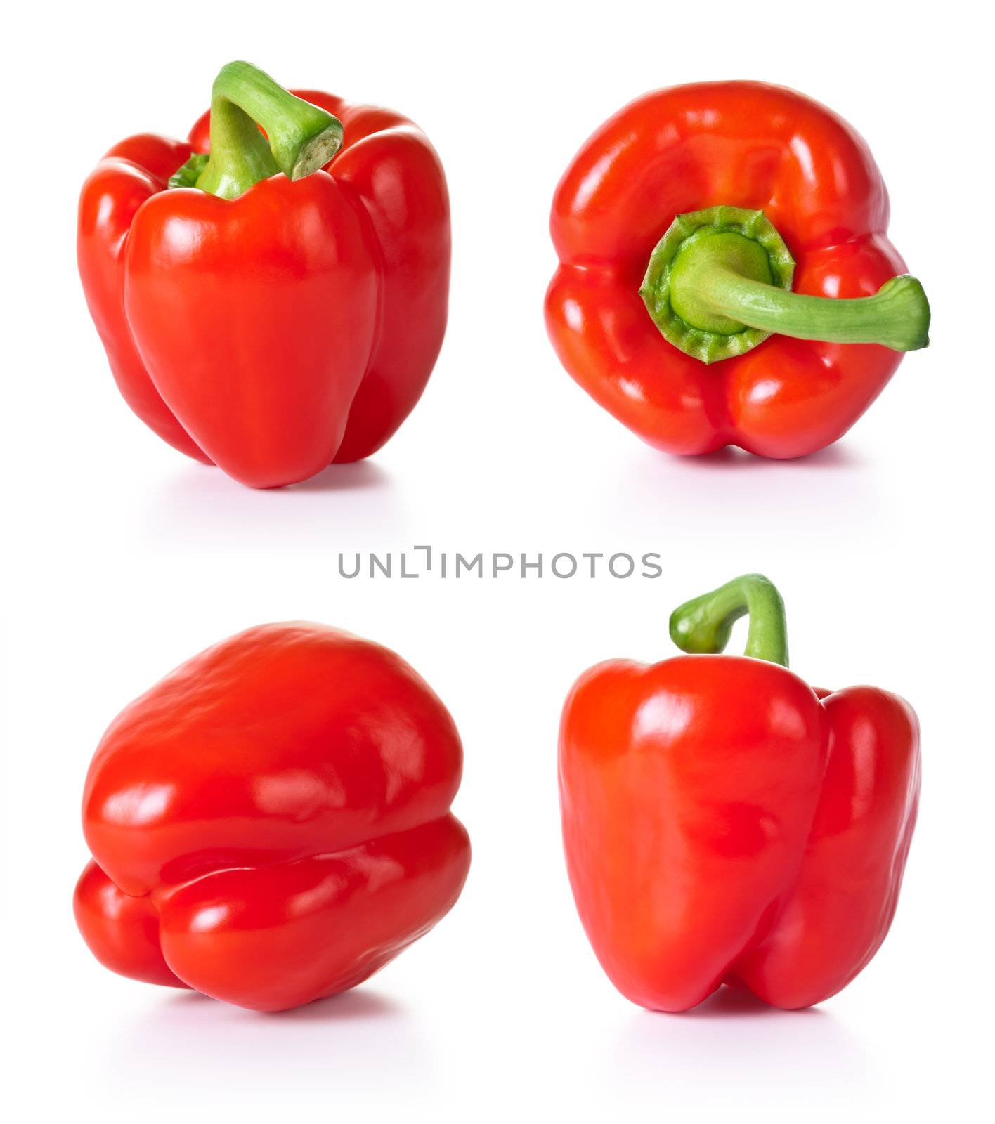 Paprika vegetable set on white background. Collection of red pepper. Each one shot separately