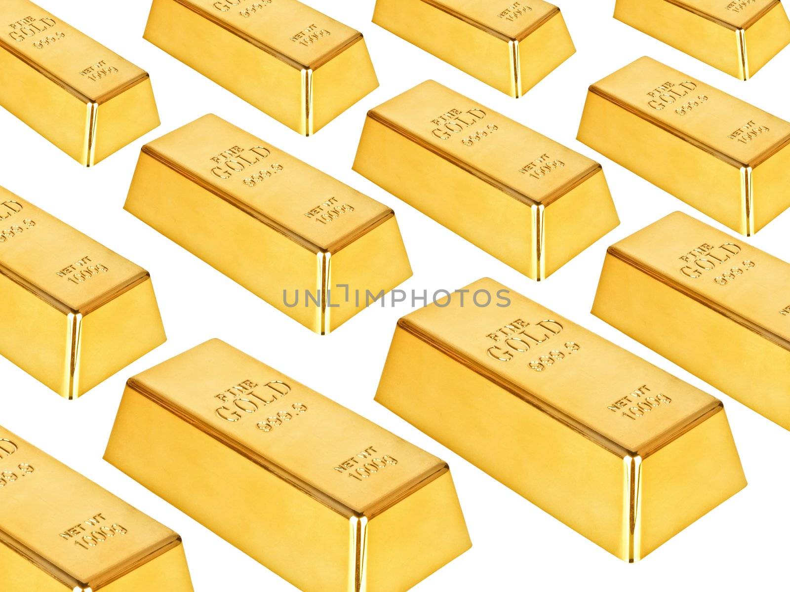 Gold bars on a white background