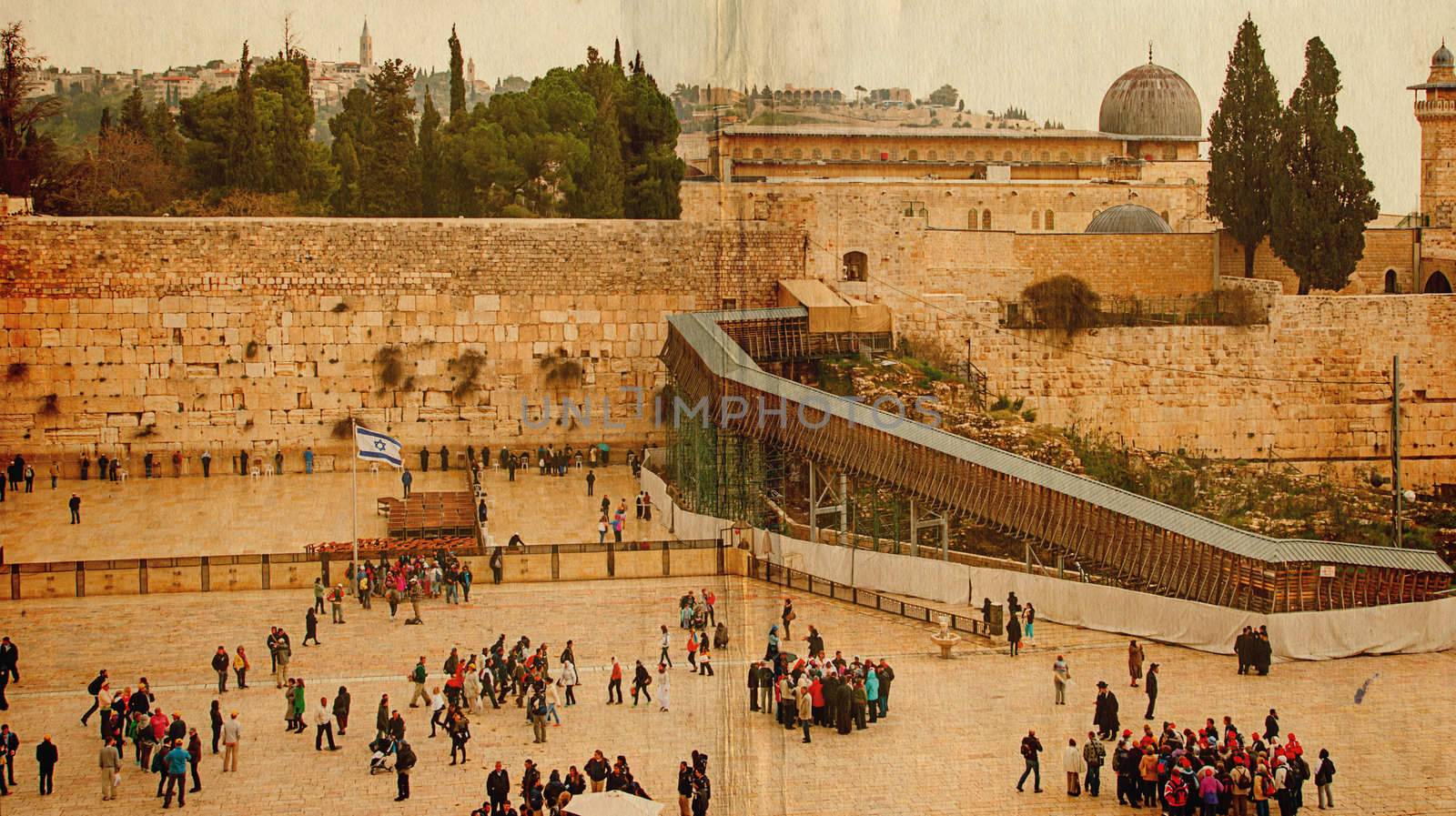 Western Wall,Temple Mount, Jerusalem.Photo in old color image style. by Zhukow