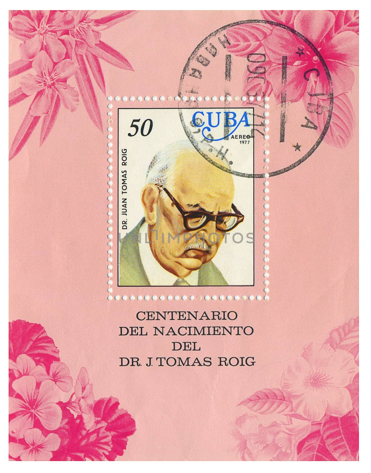 CUBA - CIRCA 1977: A Stamp printed by Cuba shows portret  dr. Juan Tomas Roig", circa 1977