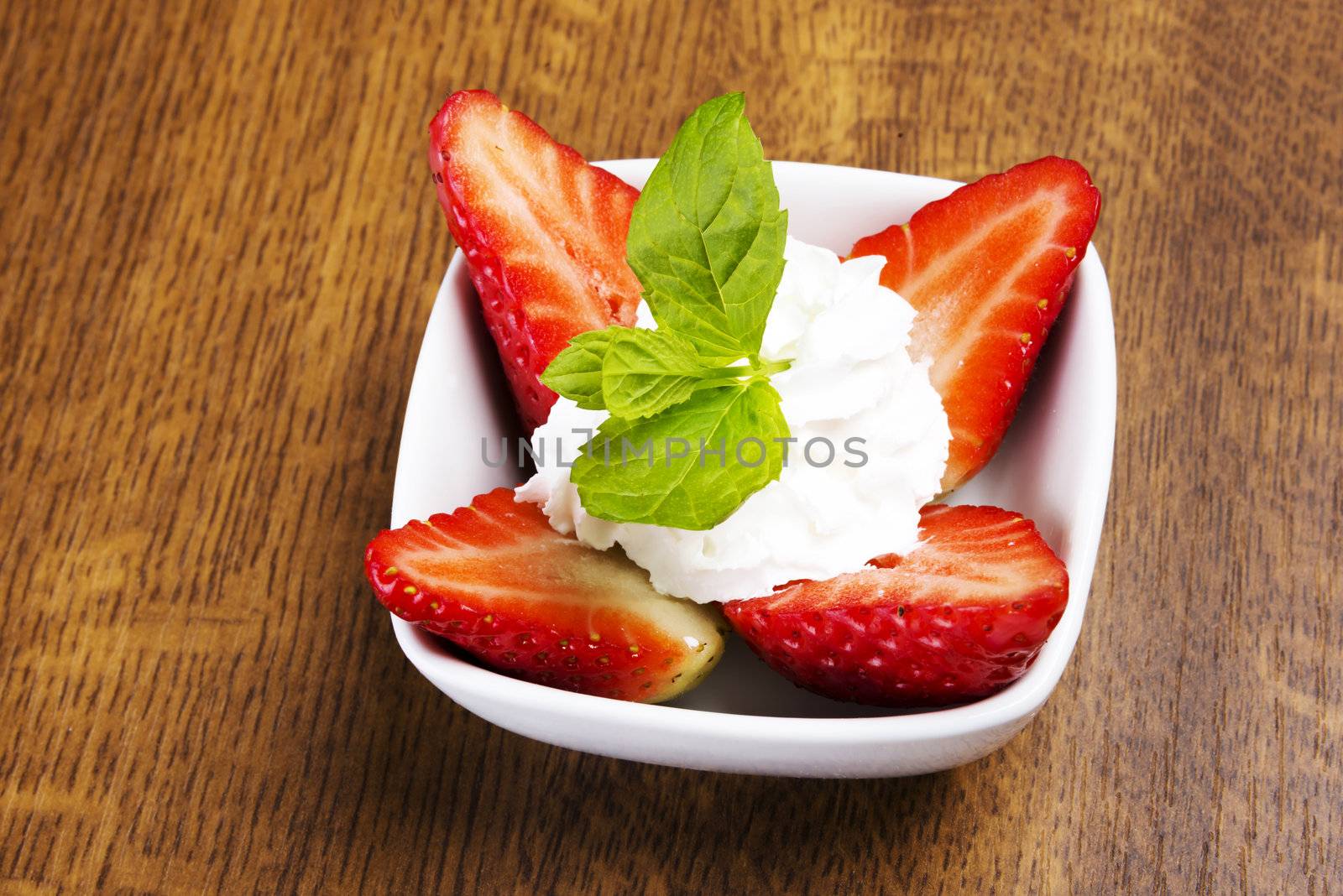 Fresh strawberry dessert with mint