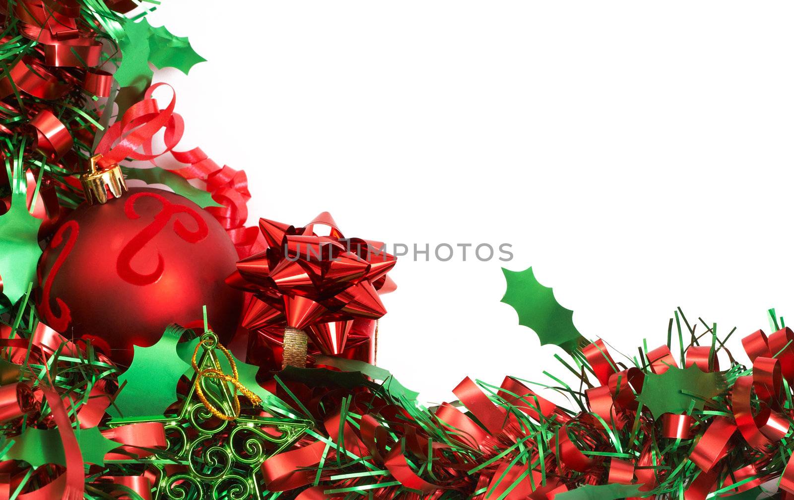Red Christmas bauble and tinsel by Elenat