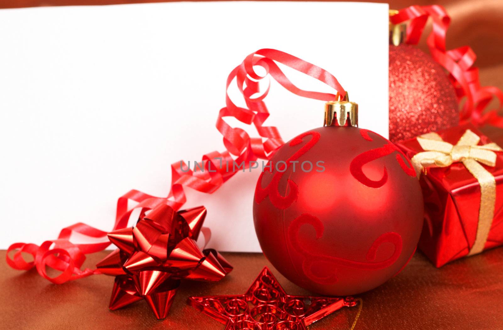 Red Christmas decorations and card by Elenat