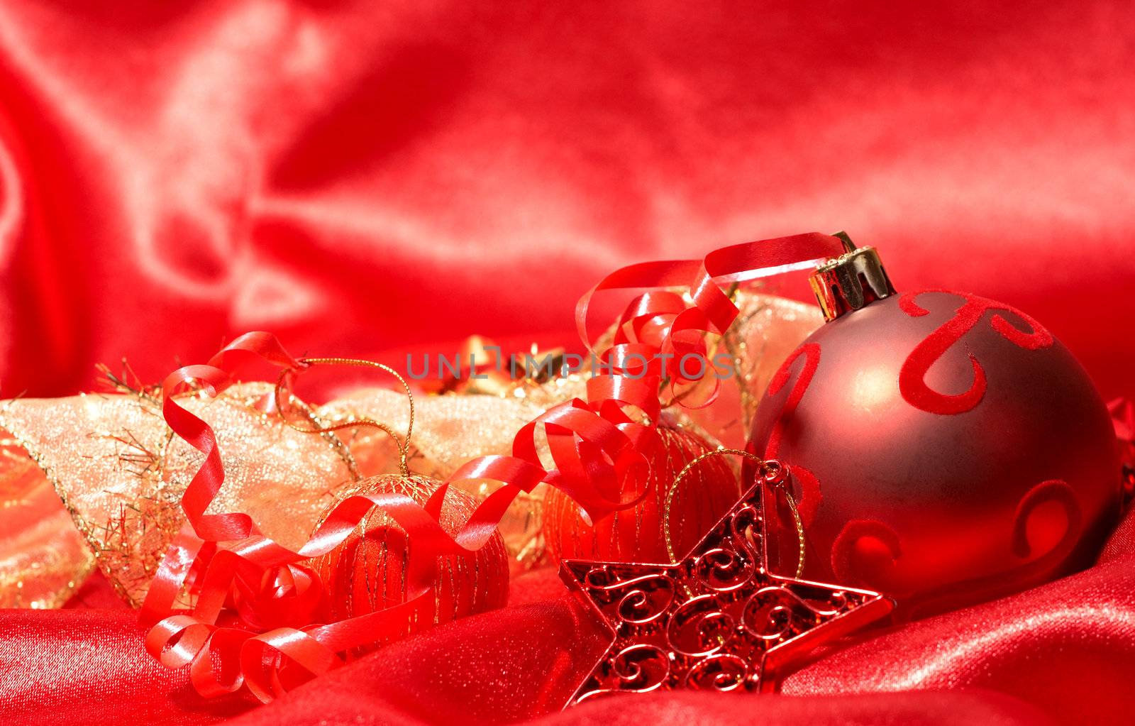 Red Christmas baubles and star by Elenat