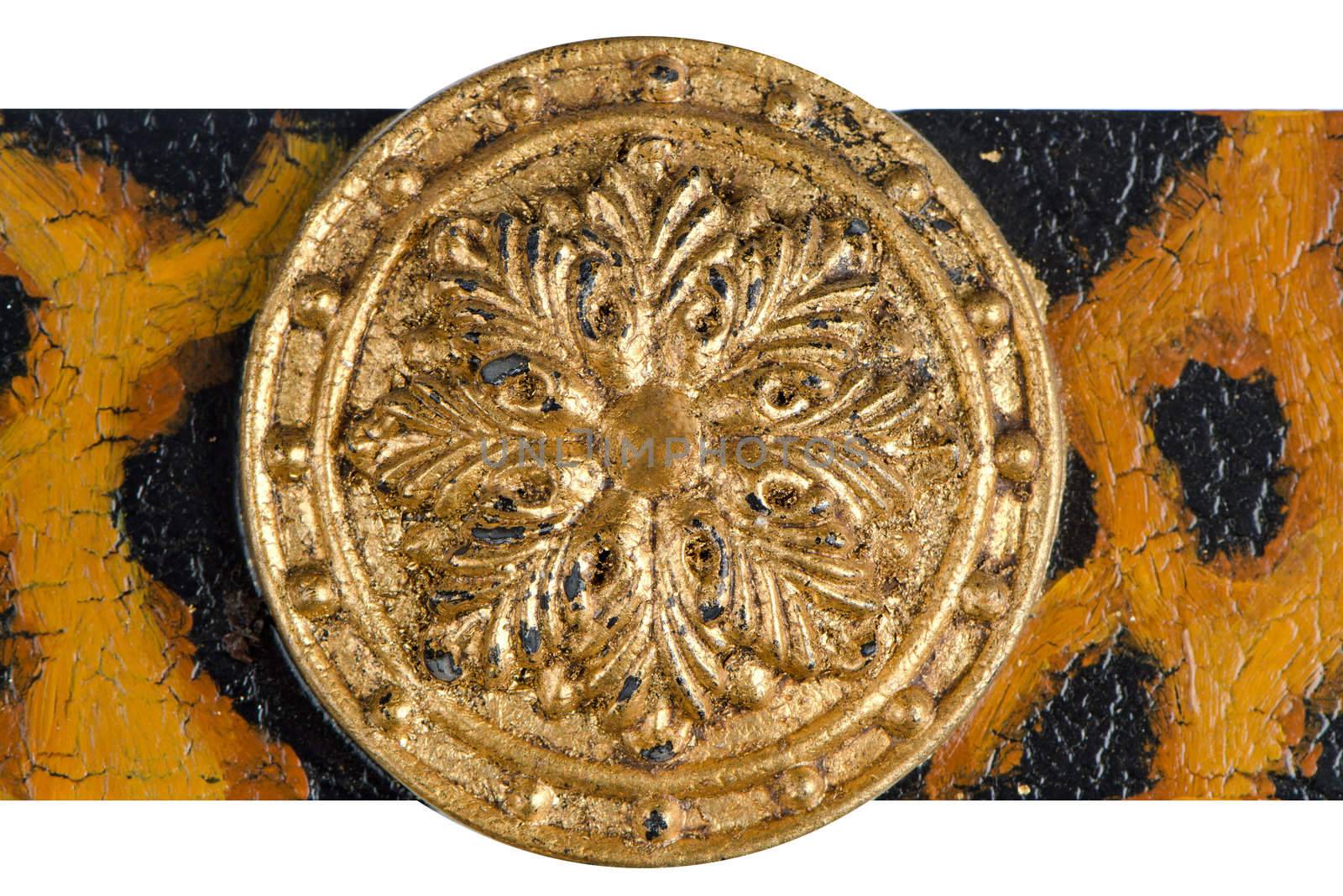 Close up of button decorated frame detail.