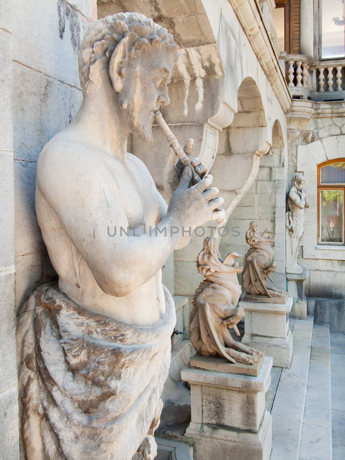 Sculptures in Massandra Palace - satyres and chimeras