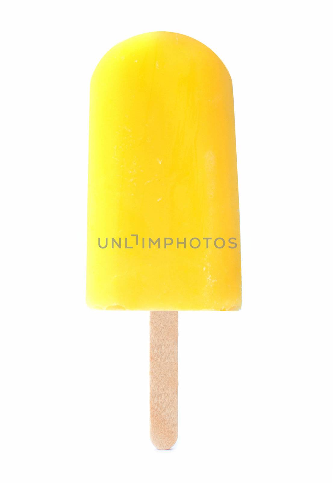 Yellow ice lolly over a white background