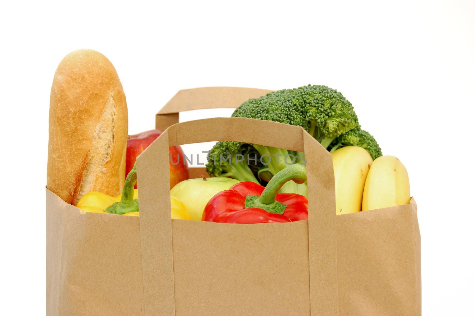 Close up of a bag of groceries