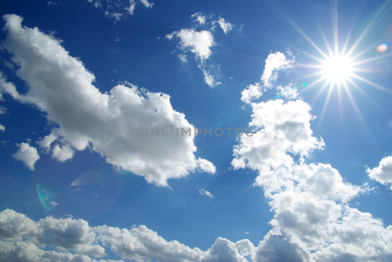 blue sky with clouds and sun