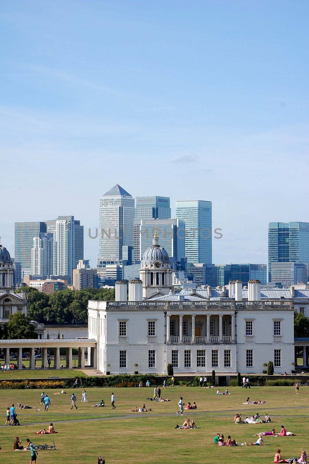 View of Canary Wharf and Greenwich Park