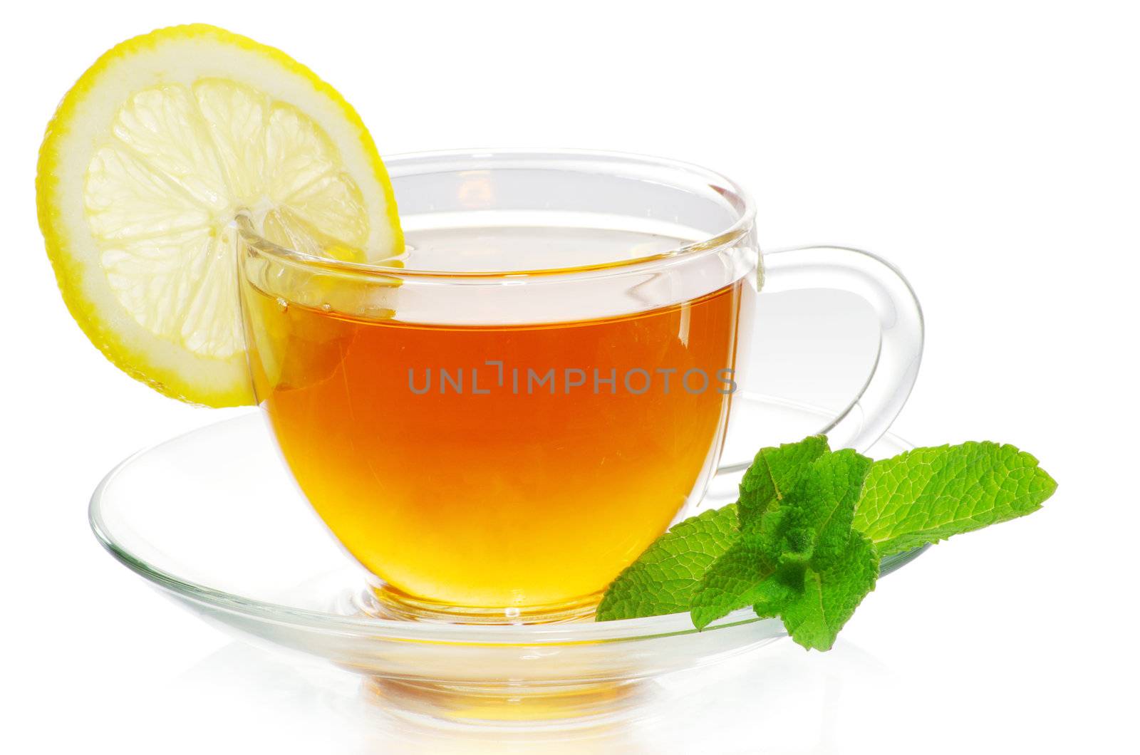 tea in cup isolated on white background