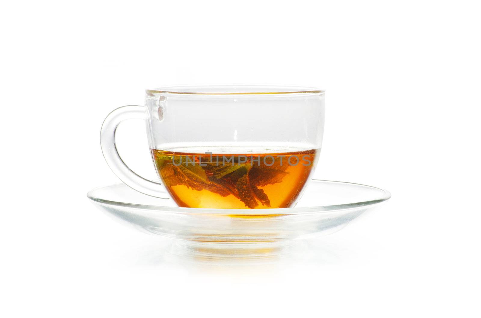 tea in cup isolated on white background