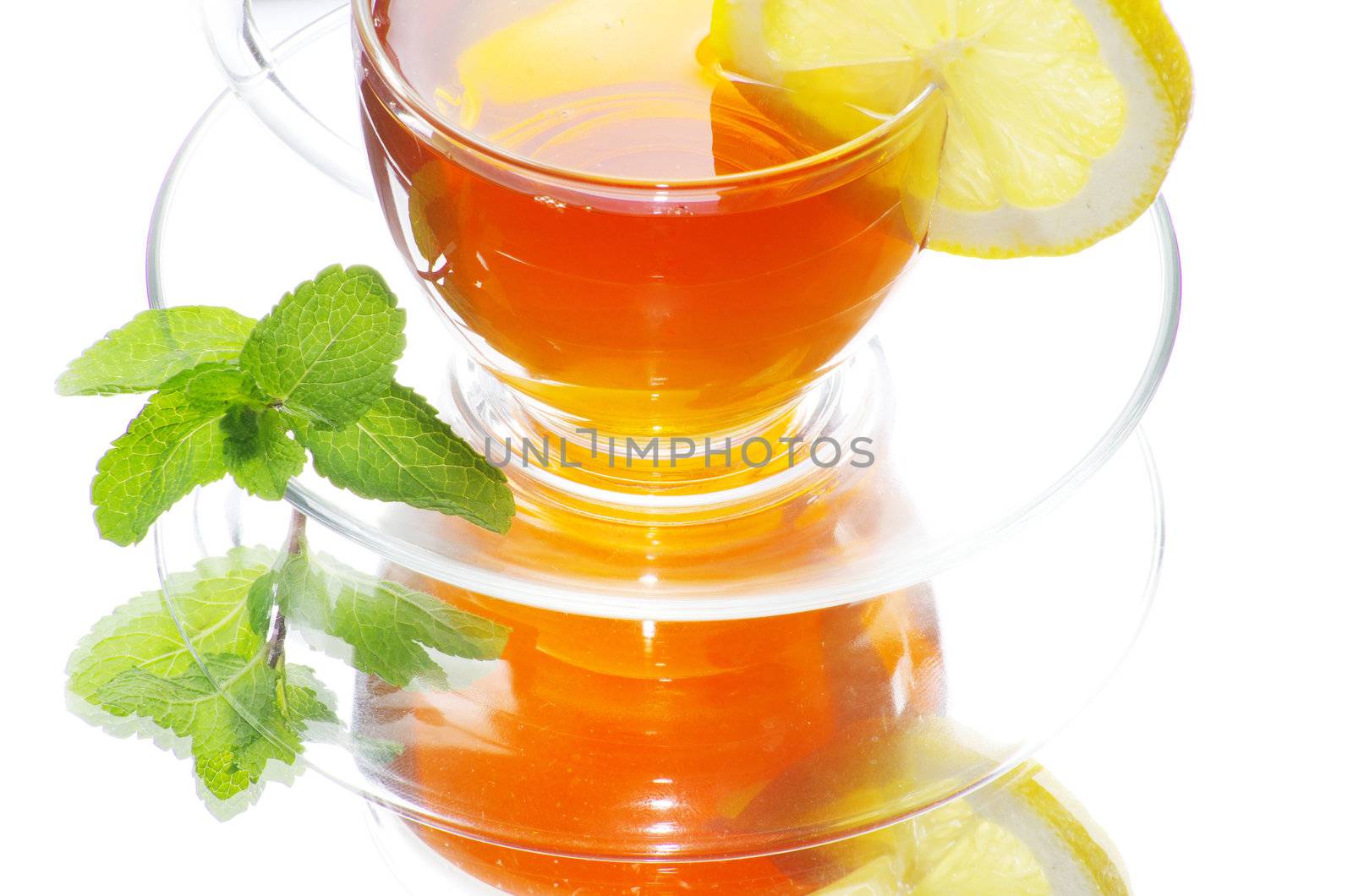 tea in cup isolated on white background