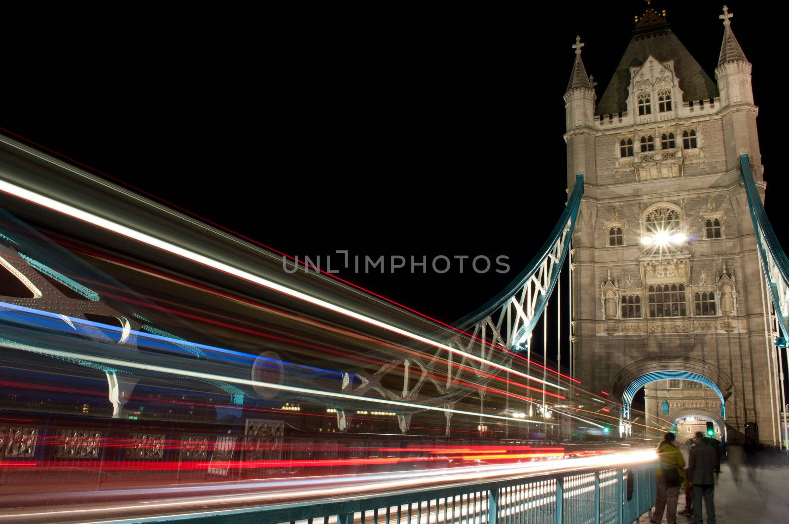 Traffic tail lights on London's tower bridge