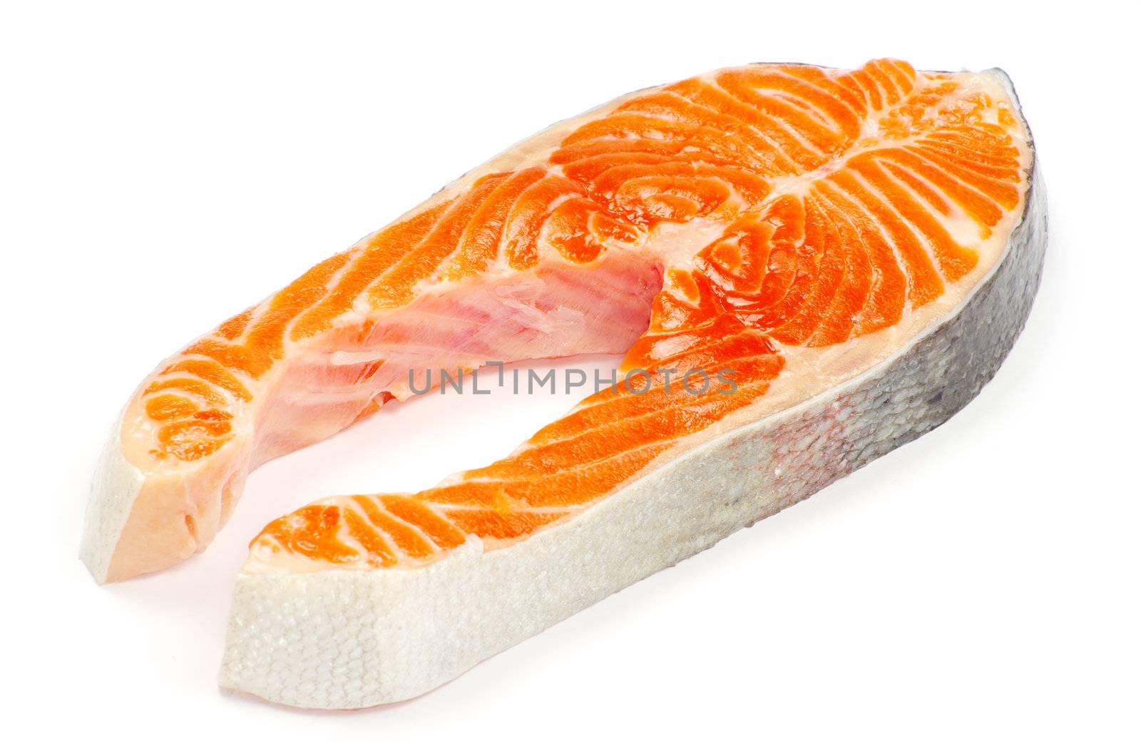 salmon steak red fish on white