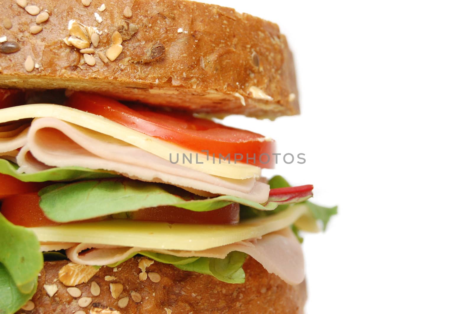 Closeup of a large deli sandwich