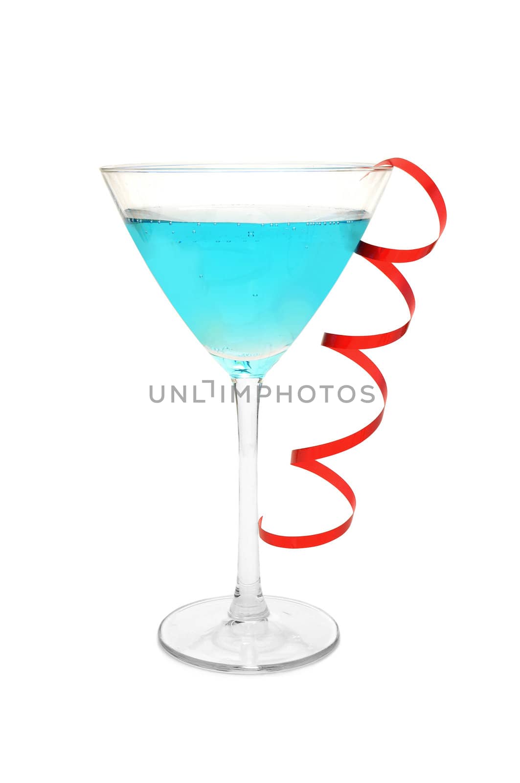 Red ribbon hanging off the edge of a cocktail glass