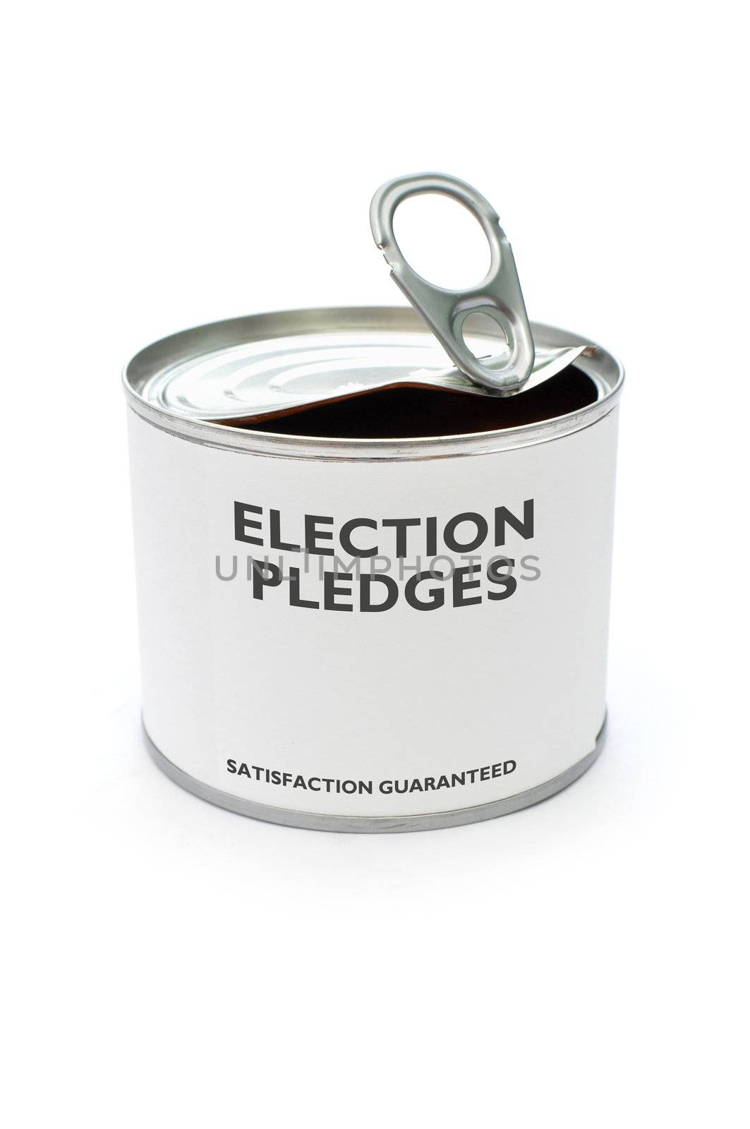 Election pledges printed on a tin can 