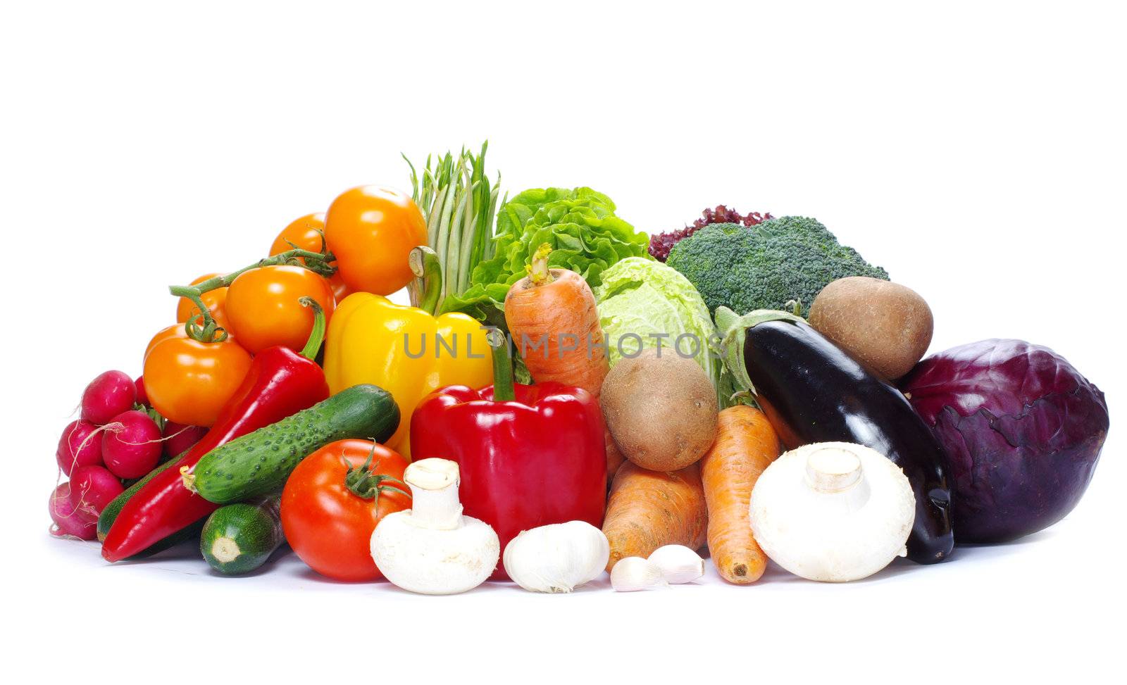 fresh vegetables on the white background