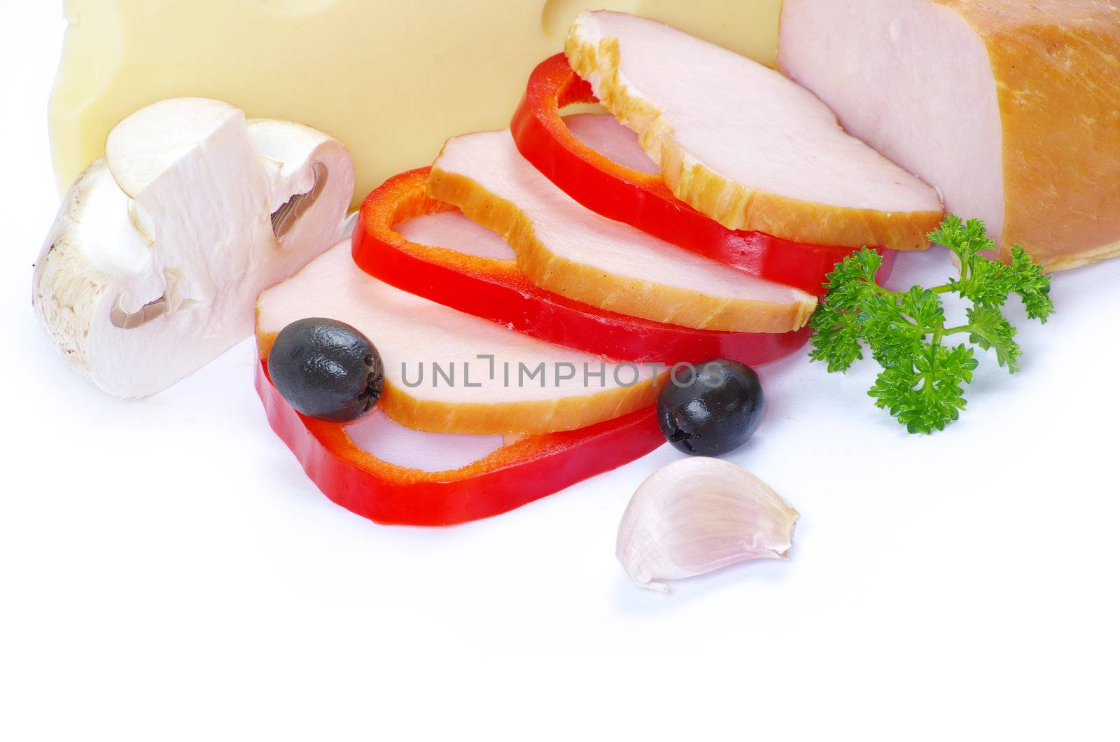  bacon and cheese isolated on white