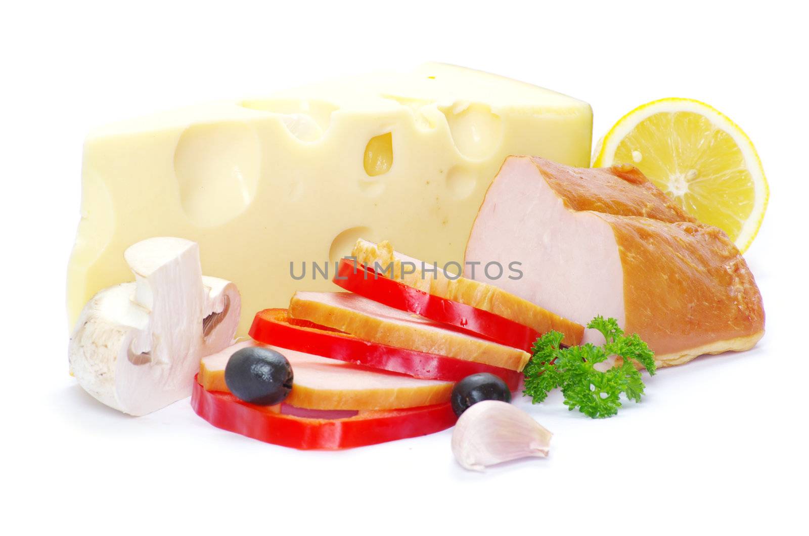  bacon and cheese isolated on white