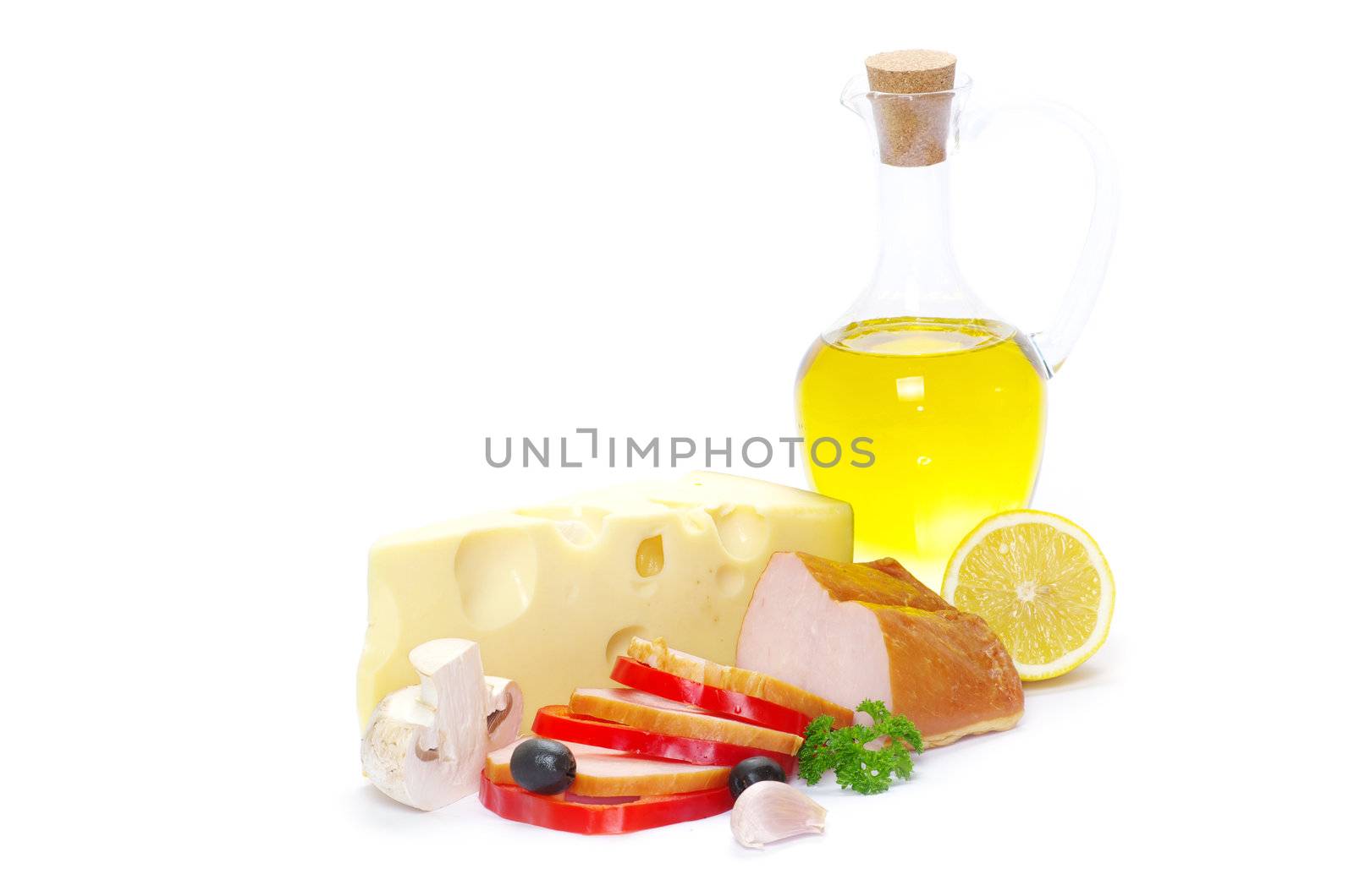  bacon and cheese isolated on white