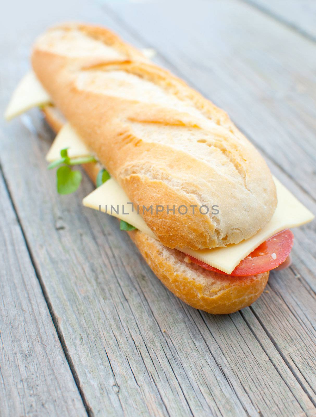 Large sub sandwich with ham and cheese
