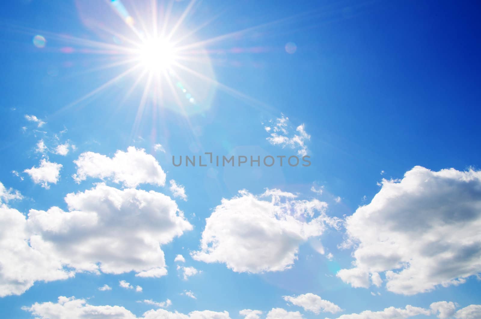 blue sky with clouds and sun