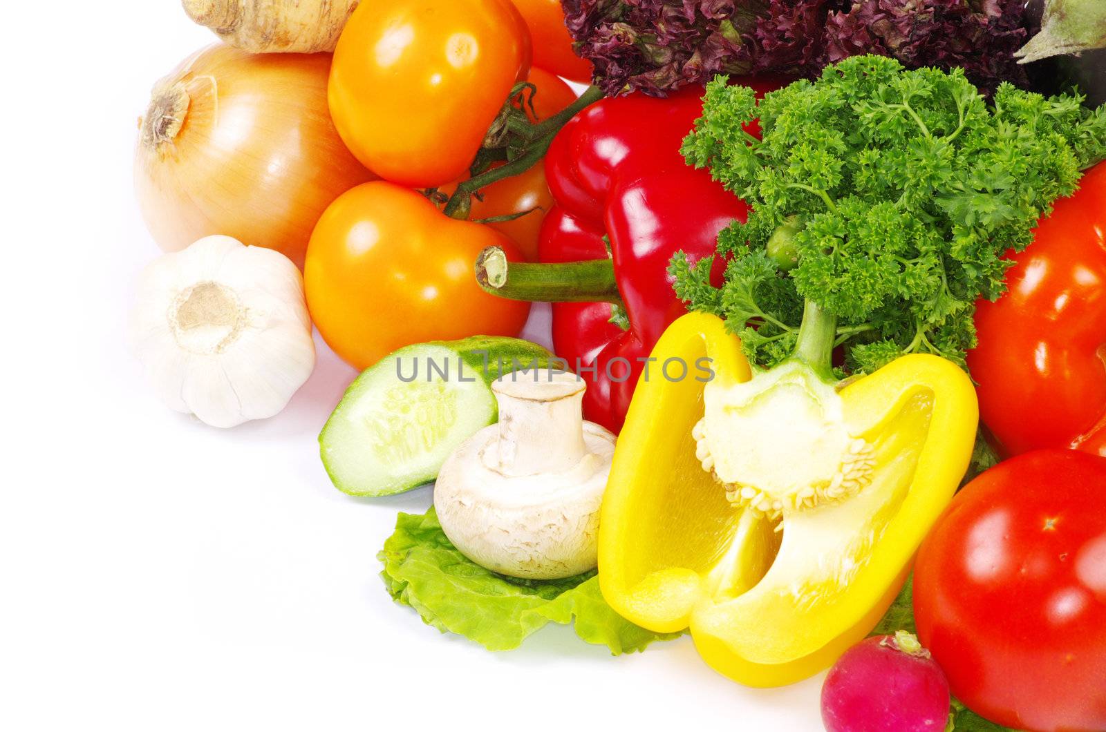 fresh vegetables on the white background