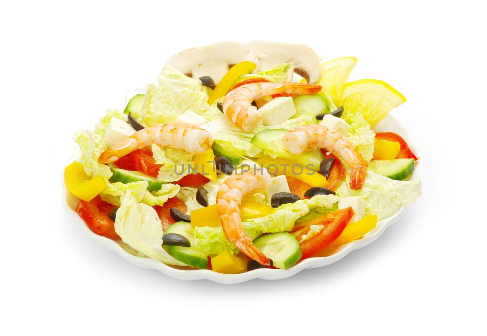 vegetable salad in plate on white