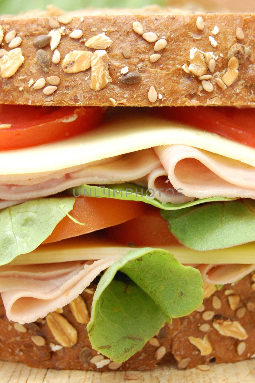Deli sandwich packed with ingredients