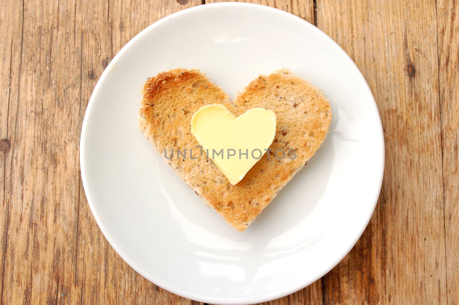 Heart shaped butter and toast