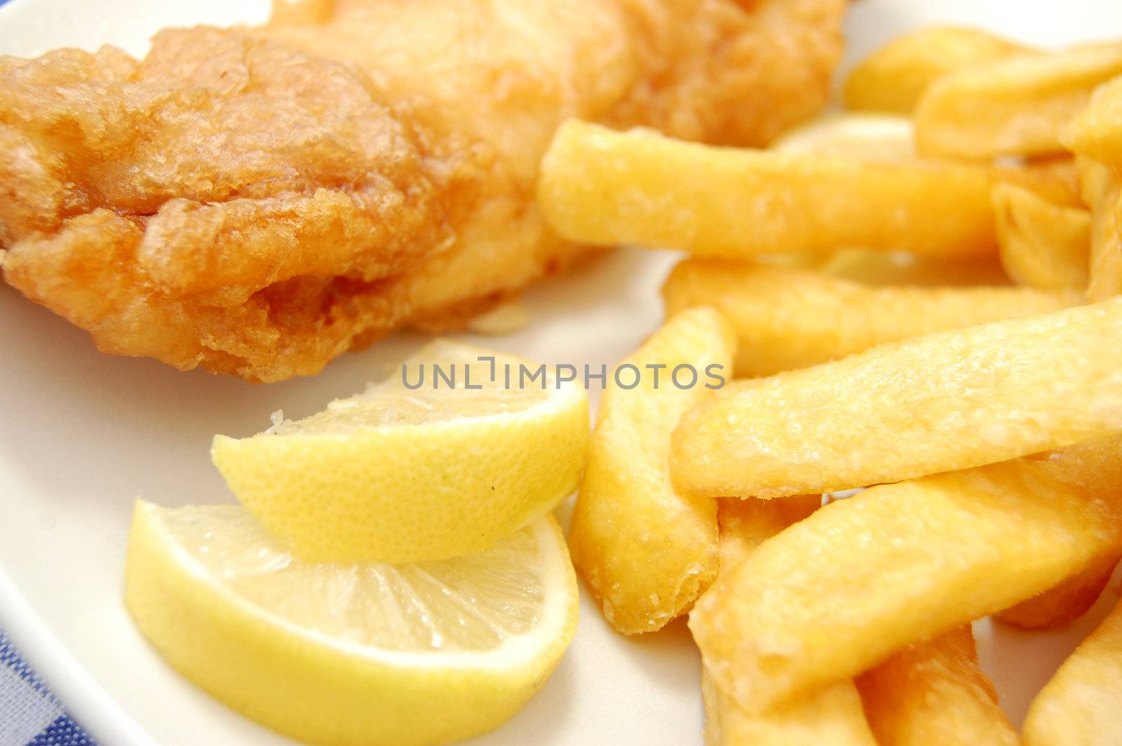 Traditional english fish and chips takeaway meal