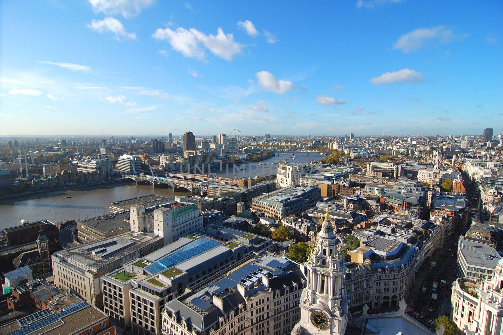 Wide angle view of the British capital and the River Thames