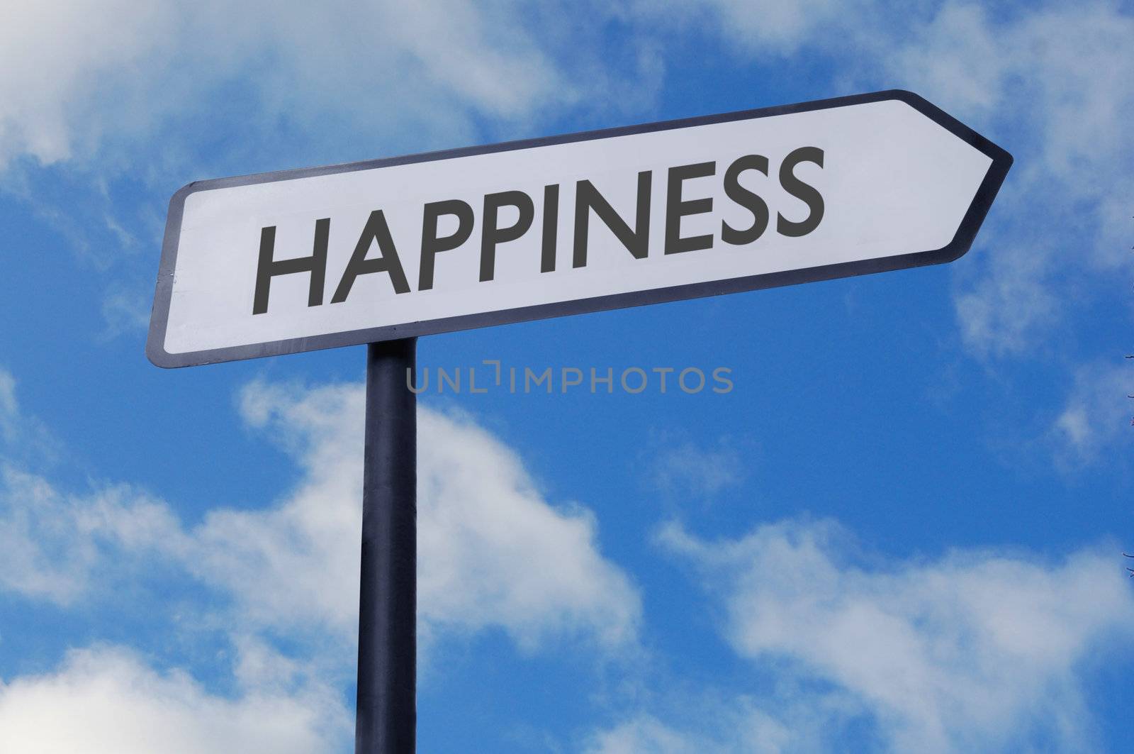 Happiness street sign with blue sky